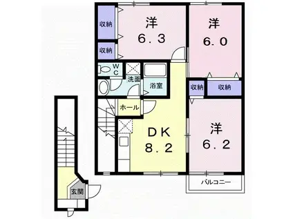 シャルムC(3DK/2階)の間取り写真