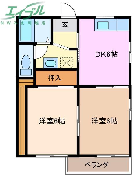 ドミール水谷(2DK/2階)の間取り写真