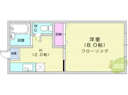 アーバンソレイユ八乙女(1K/2階)の間取り写真