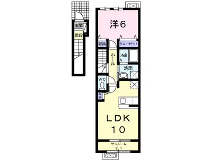 ボンヌ・シャンス(1LDK/2階)の間取り写真