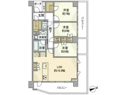 プラウド世田谷代田(3LDK/2階)の間取り写真