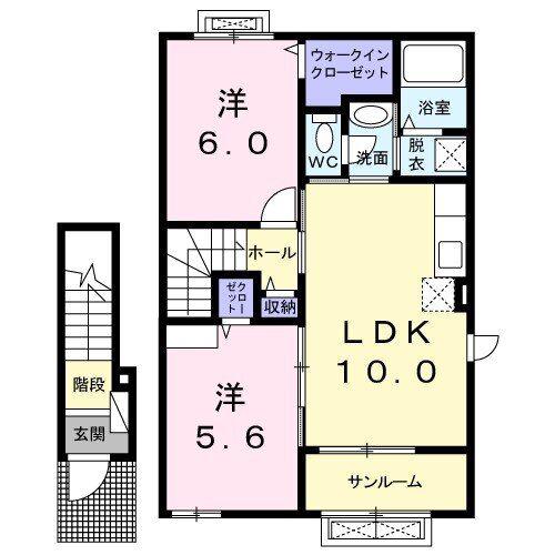 ＪＲ大船渡線 摺沢駅 徒歩8分 2階建 築11年(2LDK/2階)の間取り写真