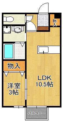 スクールサイド若藤(1LDK/1階)の間取り写真