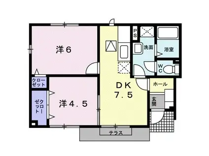 カーサ・プラシード(2DK/1階)の間取り写真