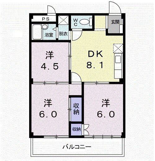 杉本ハイツ(3DK/2階)の間取り写真