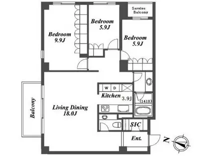 ガーデン碑文谷(3LDK/2階)の間取り写真