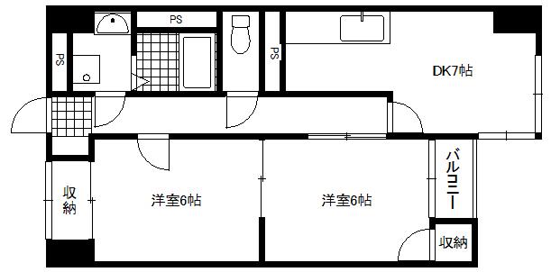 セーフティメゾン中央町(2DK/4階)の間取り写真