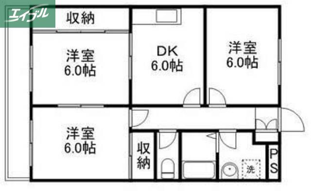 ニューマリッチかわぐちA(3DK/3階)の間取り写真