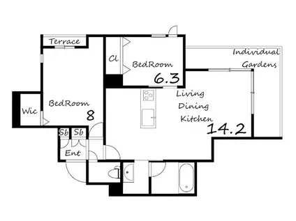 エクセレントガーデンヒルズA棟(2LDK/1階)の間取り写真