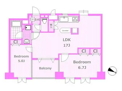 グランシティ横浜西口(2LDK/3階)の間取り写真
