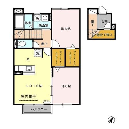 ＪＲ常磐線 植田駅(福島) 徒歩6分 2階建 築21年(2LDK/2階)の間取り写真