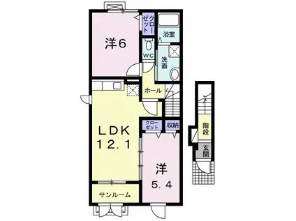 ウルルI(2LDK/2階)の間取り写真