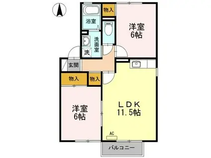 清賜知 二号館(2LDK/1階)の間取り写真