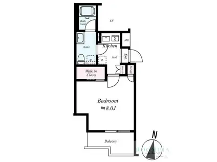 メイクスデザイン蔵前(1K/2階)の間取り写真