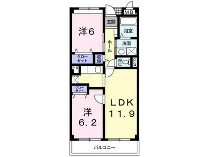 エレガンツァA(2LDK/3階)の間取り写真