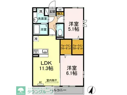 グリーングラス(2LDK/2階)の間取り写真