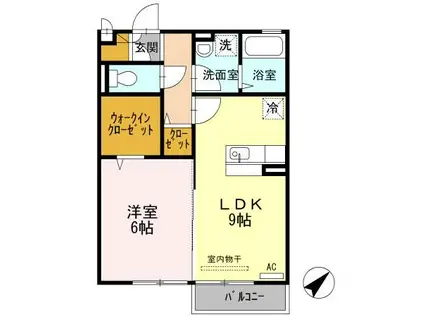 ニューハイツタリカドB(1LDK/2階)の間取り写真
