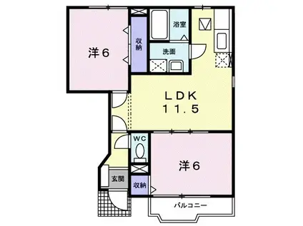 フィオレンテI(2LDK/1階)の間取り写真