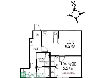 ハーミットクラブハウス横浜弘明寺IIA棟(1LDK/1階)の間取り写真