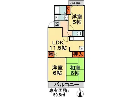 クレストコート山王(3LDK/1階)の間取り写真