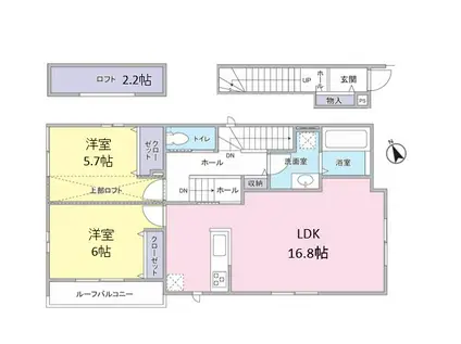 CIEL BLEU(2LDK/2階)の間取り写真