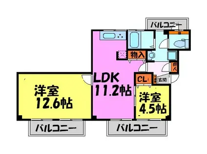 VIEWTERRACE売布II(2LDK/4階)の間取り写真