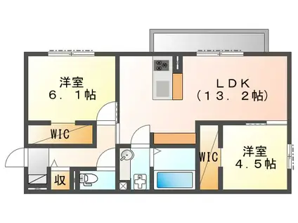 ポナールふじ(2LDK/1階)の間取り写真