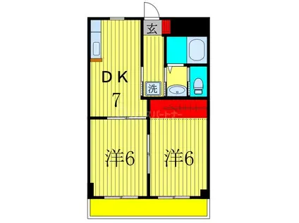 東武伊勢崎線 獨協大学前駅 徒歩7分 3階建 築36年(2DK/2階)の間取り写真