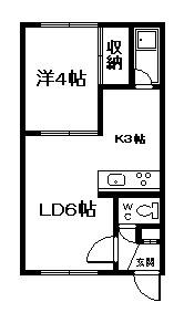 ハピネスハイツIII(1DK/2階)の間取り写真