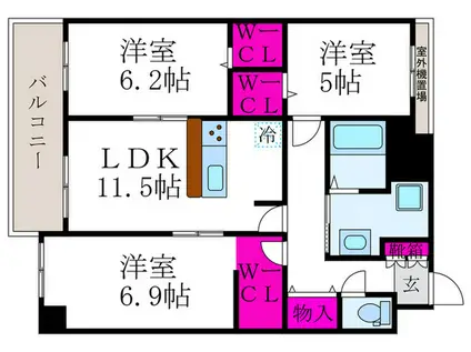 グラン・アミール御池(3LDK/2階)の間取り写真