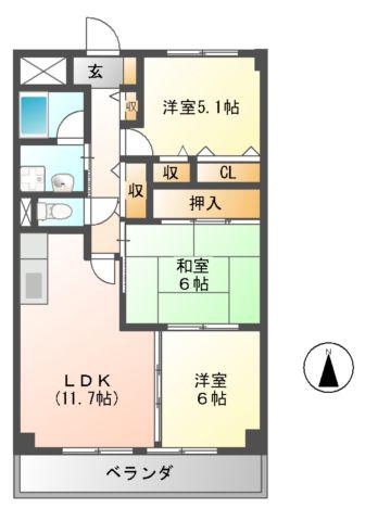 メゾンポレール(3LDK/1階)の間取り写真