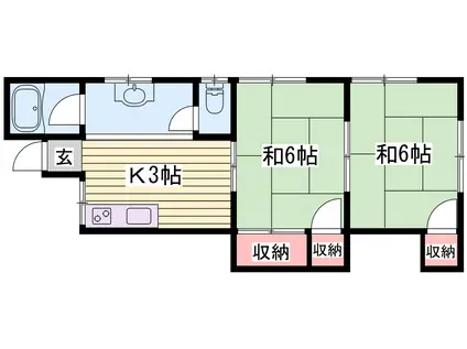 コーポやすむろ(2K/2階)の間取り写真