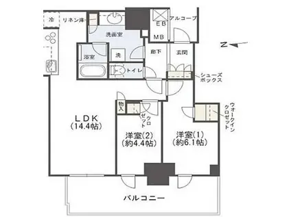 シエリアタワー大阪堀江(2LDK/9階)の間取り写真