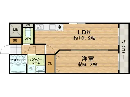 ゼンラフォーレ玉造(1LDK/4階)の間取り写真