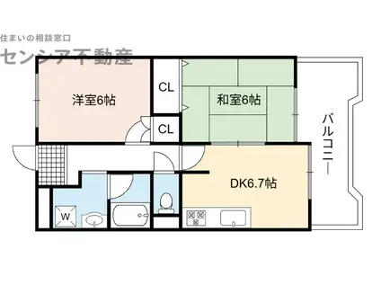 クレストツルミ(2DK/9階)の間取り写真