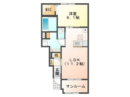 アモーレ C(1LDK/1階)の間取り写真