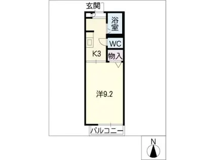 プランドールS B棟(1K/2階)の間取り写真