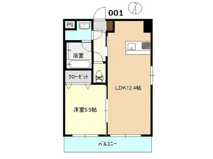 パルティール・ペルレ(1LDK/5階)の間取り写真