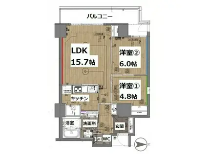 シティコート目黒(2LDK/2階)の間取り写真