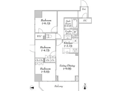 ASMACI MAISON両国II(3LDK/5階)の間取り写真