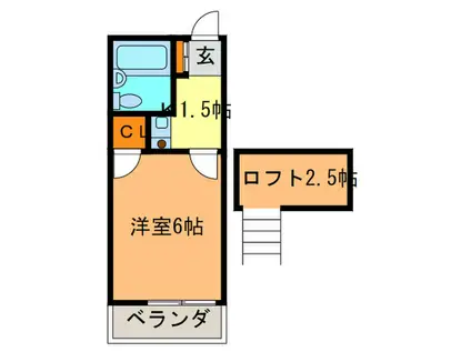 霞ヶ丘魚里ハイツ(1K/1階)の間取り写真