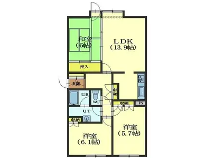 シャトーム若松(3LDK/1階)の間取り写真