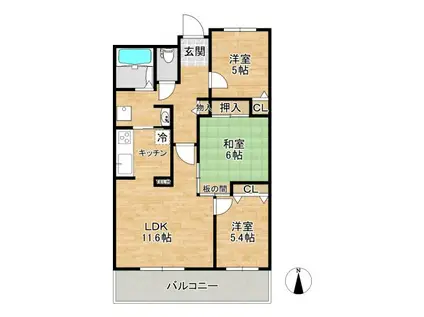 グランベール桃山台(3LDK/4階)の間取り写真