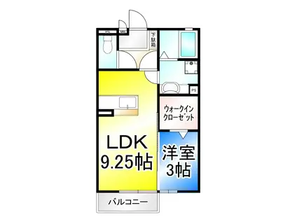 サニーコートA棟(1LDK/2階)の間取り写真