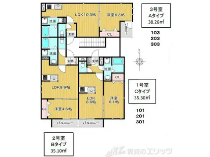 LA-CREA吹田(1LDK/1階)の間取り写真