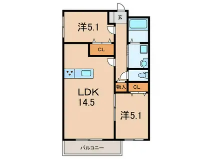 RIVIERE西宮(2LDK/2階)の間取り写真