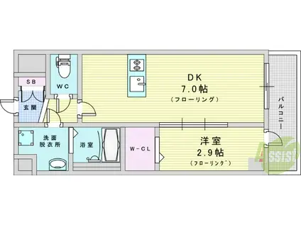 ファーストフィオーレ吹田ウインズテラス(1DK/2階)の間取り写真