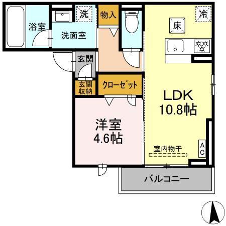 セレスティア長良福光(1LDK/1階)の間取り写真