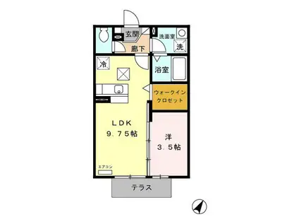 ミモザコート(1LDK/1階)の間取り写真