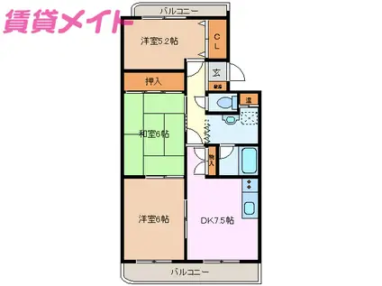 アンソレイエ(3DK/3階)の間取り写真